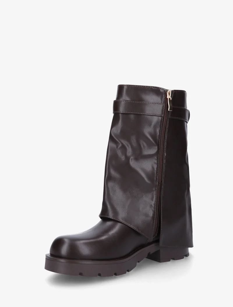 Bottines renversées à sangle et bijou - Chocolat