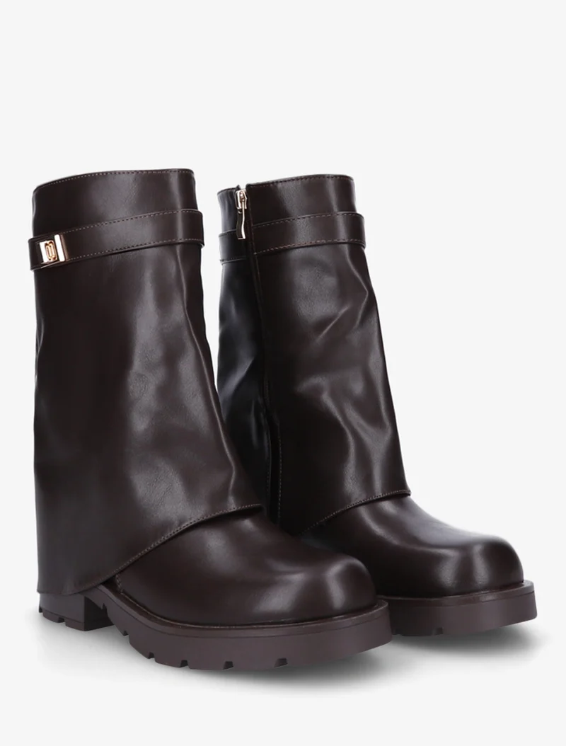 Bottines renversées à sangle et bijou - Chocolat