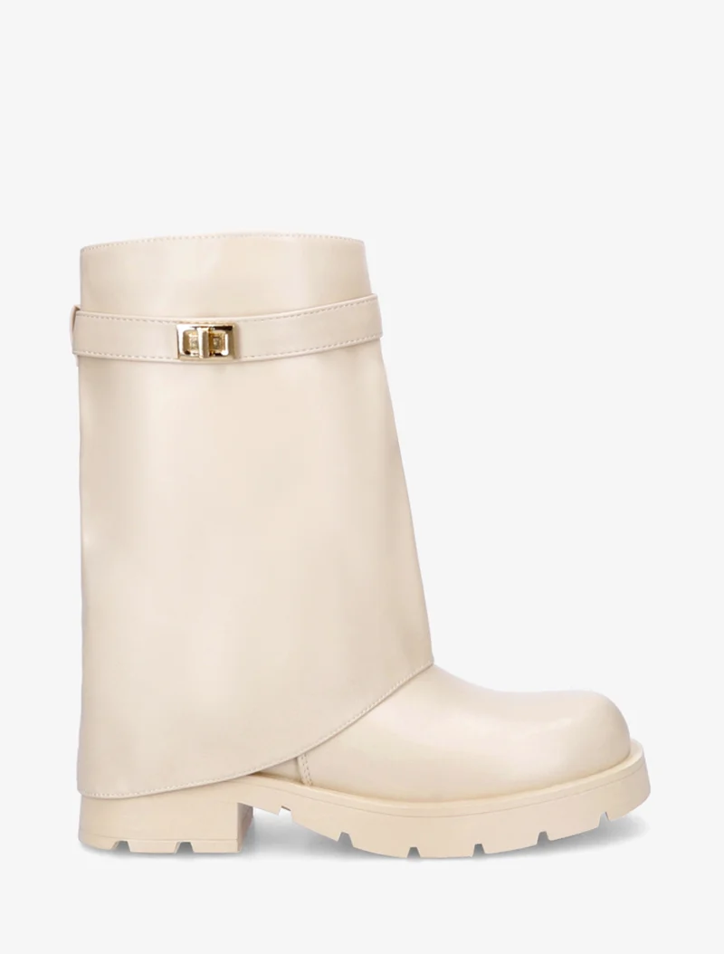 Bottines renversées à sangle et bijou - Beige