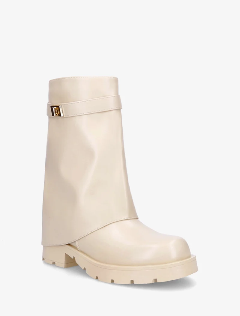 Bottines renversées à sangle et bijou - Beige