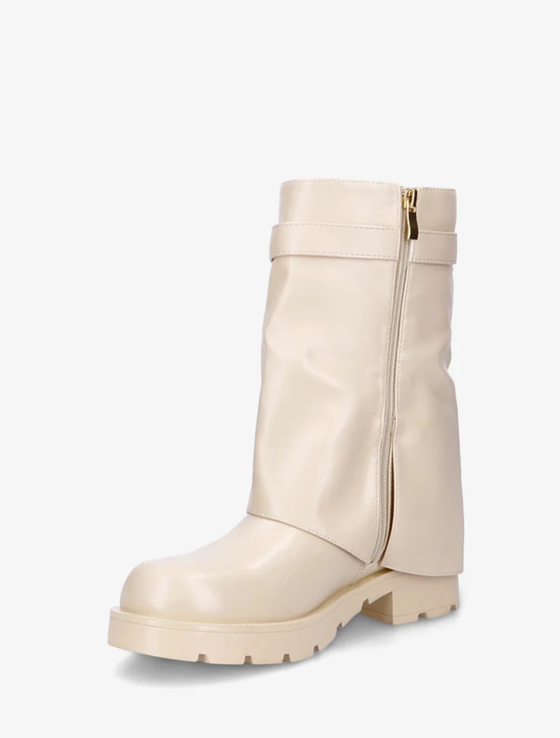 Bottines renversées à sangle et bijou - Beige
