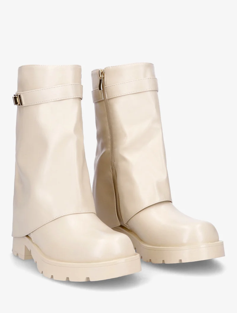 Bottines renversées à sangle et bijou - Beige