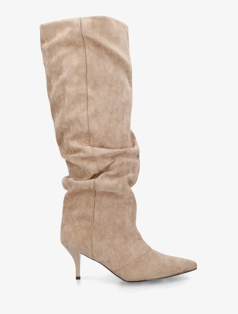 Bottes en suédine effet froncé à bouts pointus - Taupe