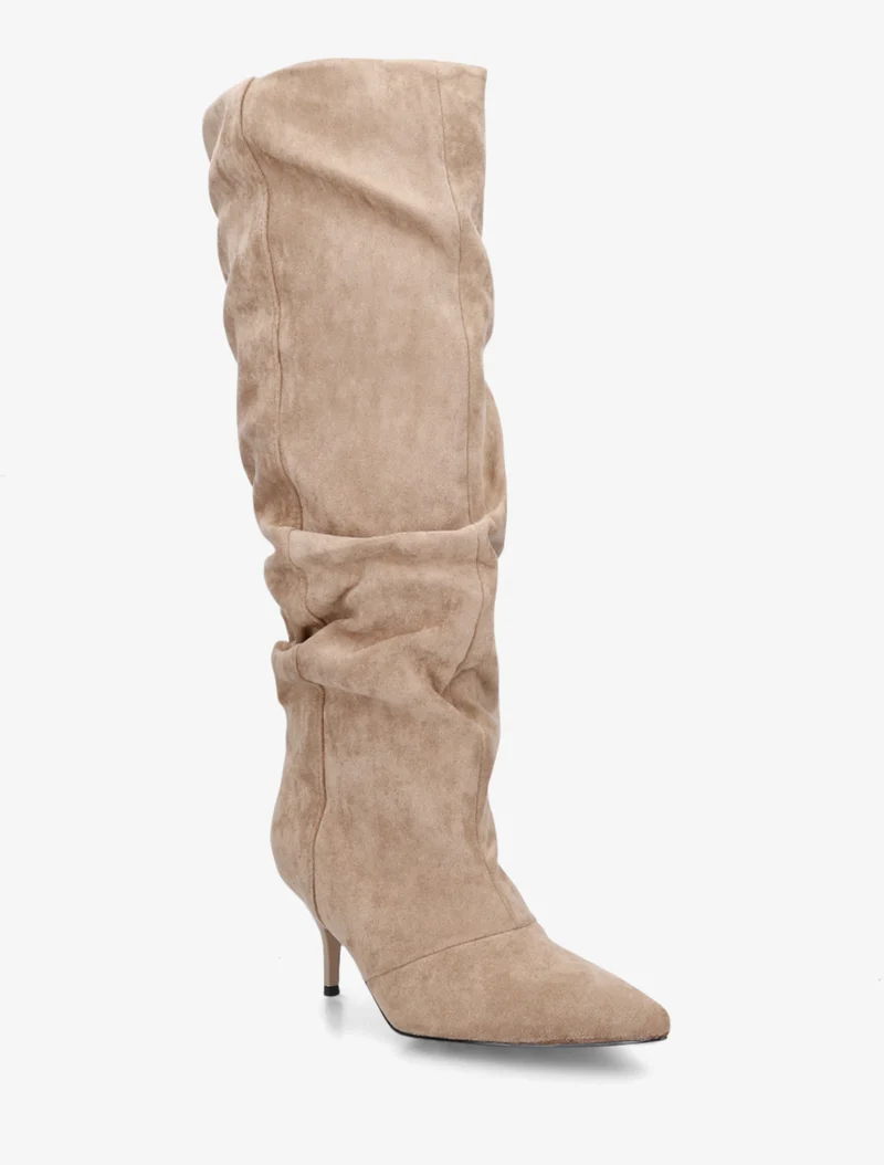 Bottes en suédine effet froncé à bouts pointus - Taupe