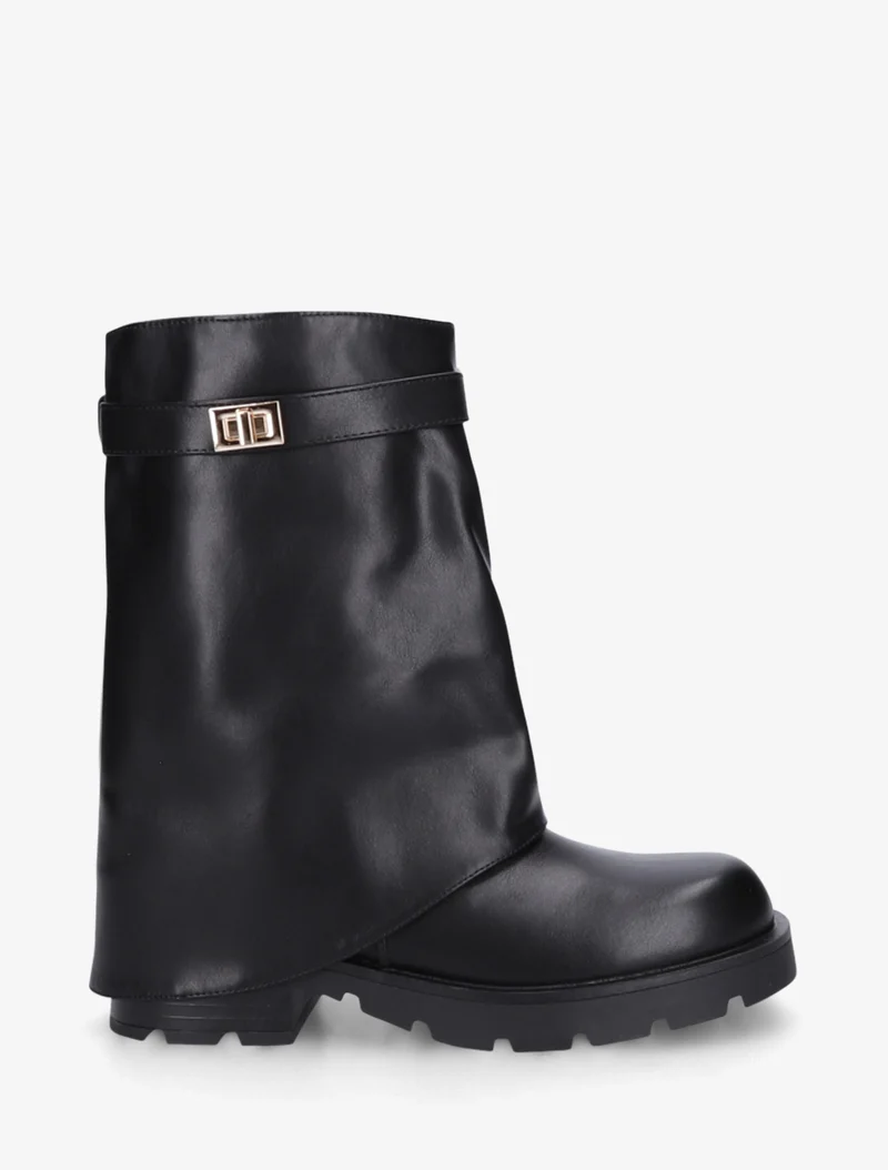 Bottines renversées à sangle et bijou - Noir