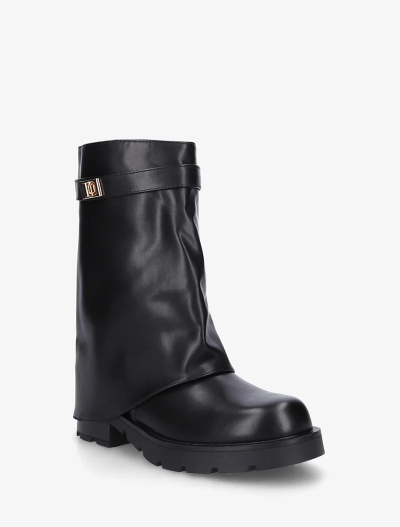 Bottines renversées à sangle et bijou - Noir