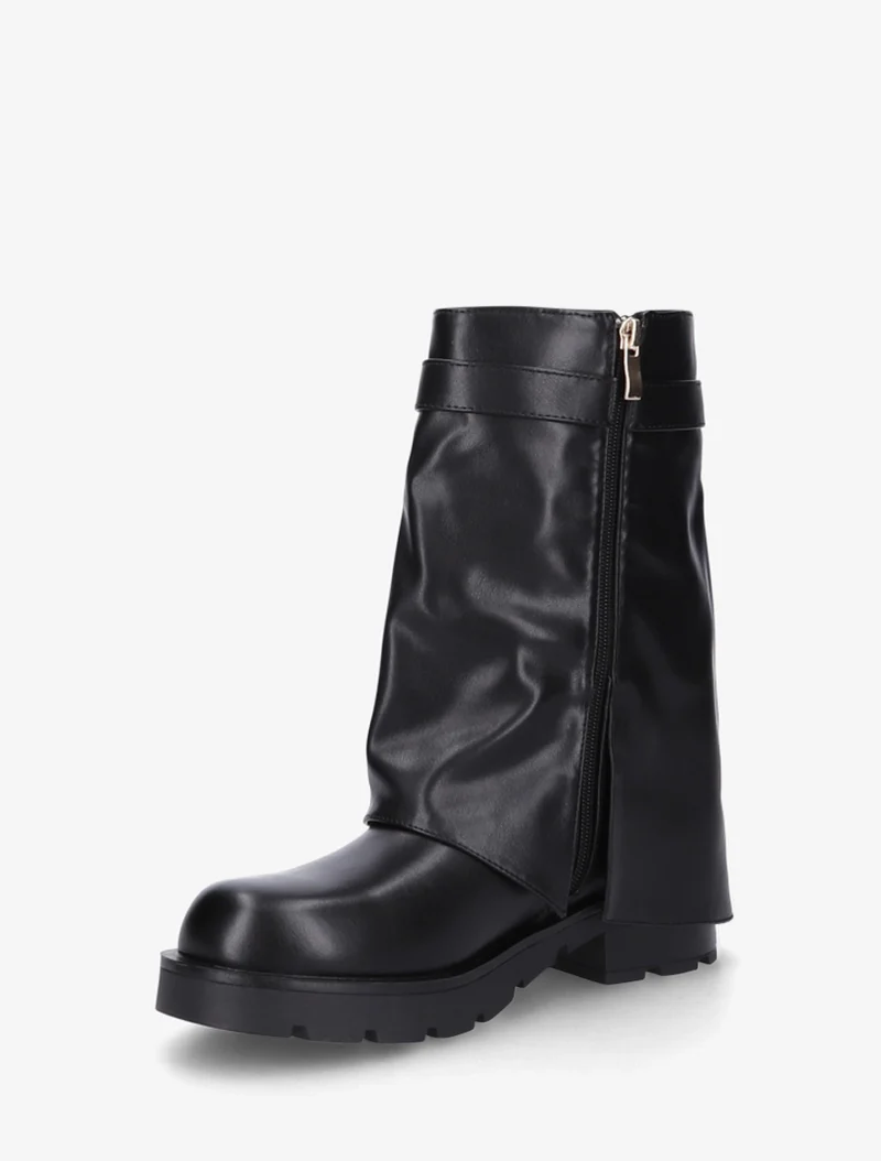 Bottines renversées à sangle et bijou - Noir