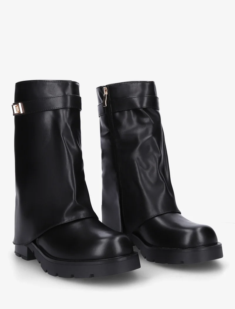 Bottines renversées à sangle et bijou - Noir