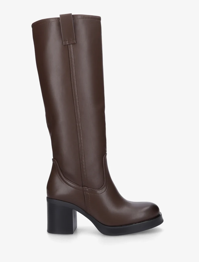 Bottes en simili à talon carré - Marron