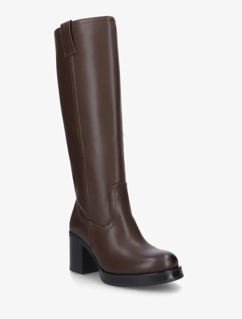 Bottes en simili à talon carré - Marron