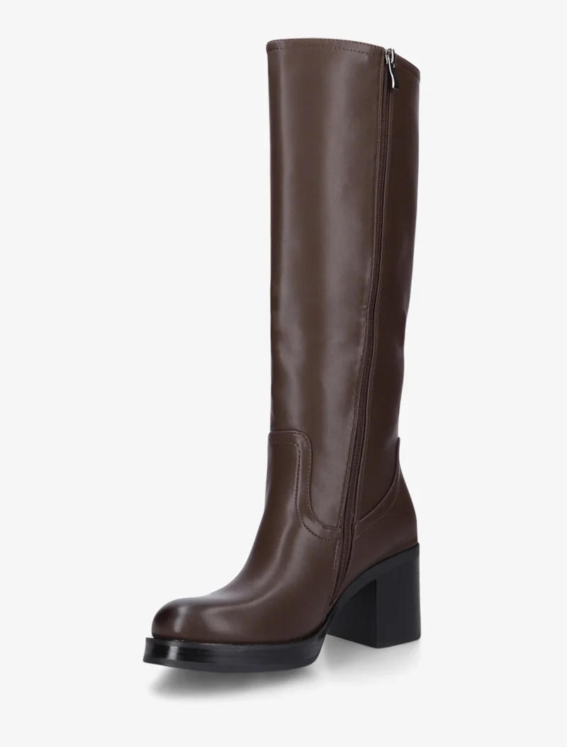 Bottes en simili à talon carré - Marron
