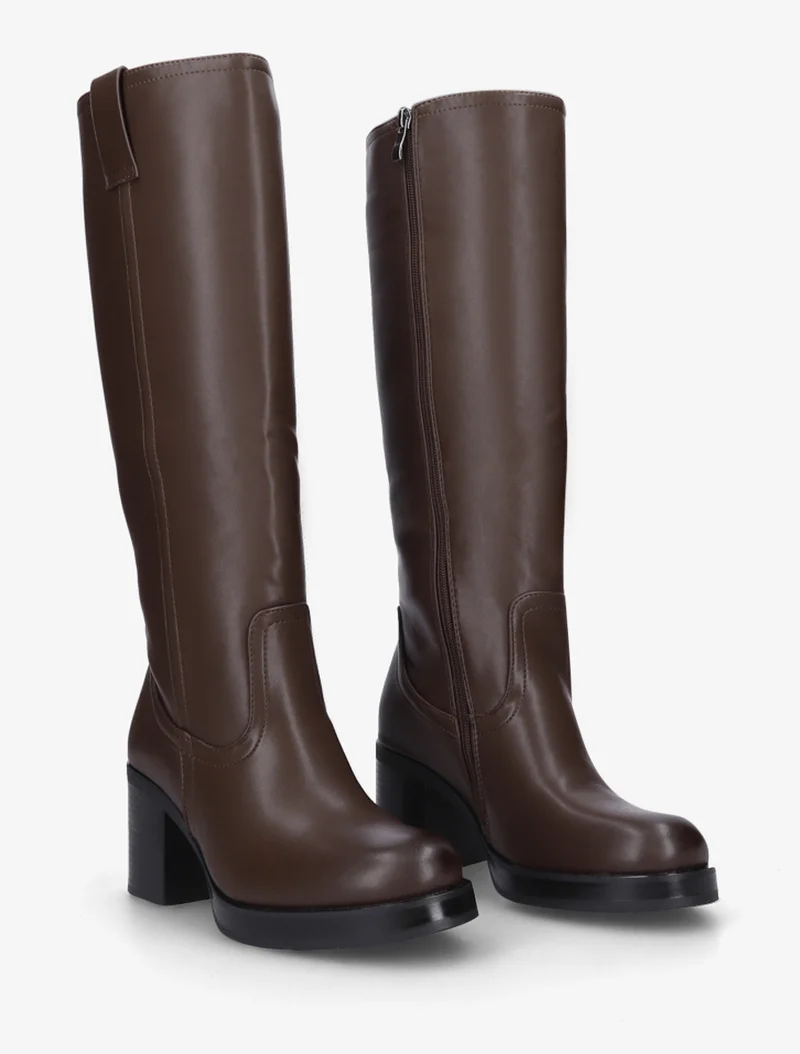 Bottes en simili à talon carré - Marron