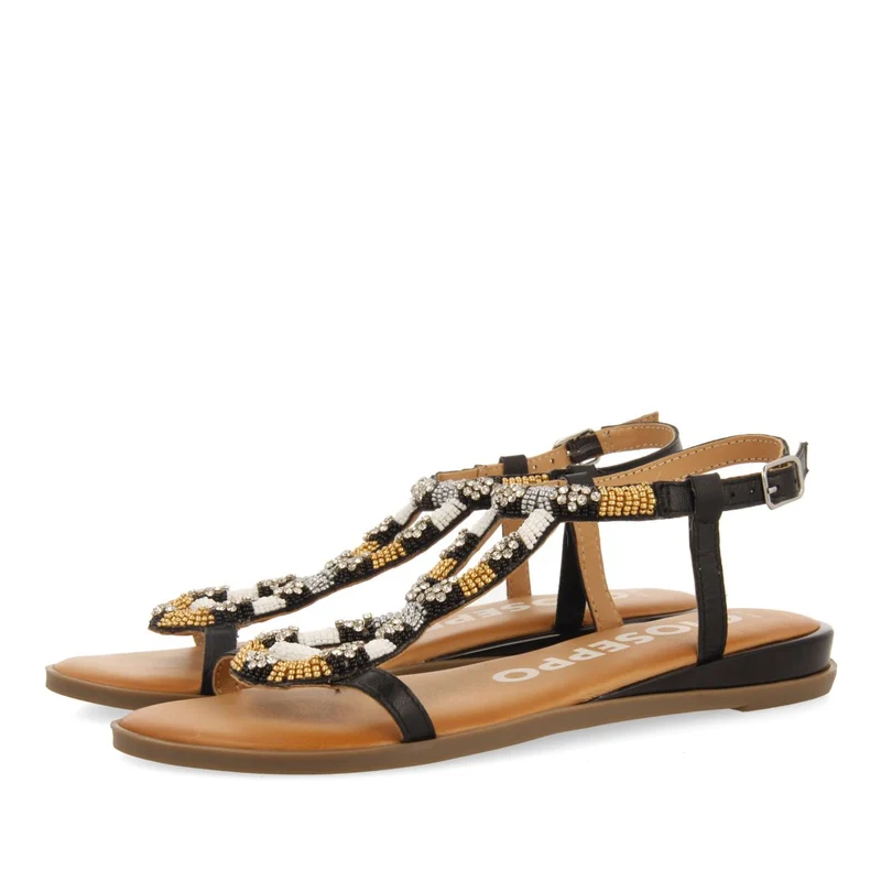 BLACK SANDALS WITH MULTICOLOR STONES FOR WOMEN MULION