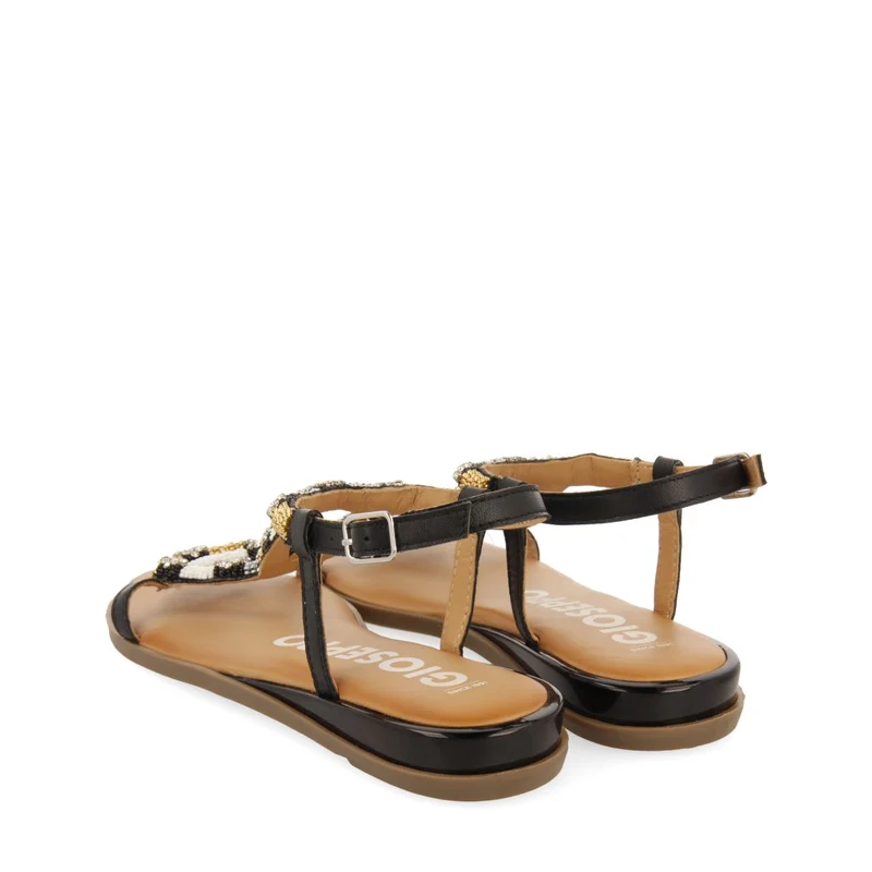 BLACK SANDALS WITH MULTICOLOR STONES FOR WOMEN MULION