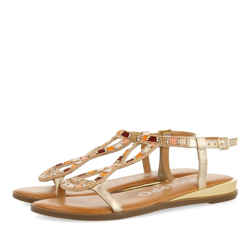 GOLDEN SANDALS WITH MULTICOLOR STONES FOR WOMEN MULION