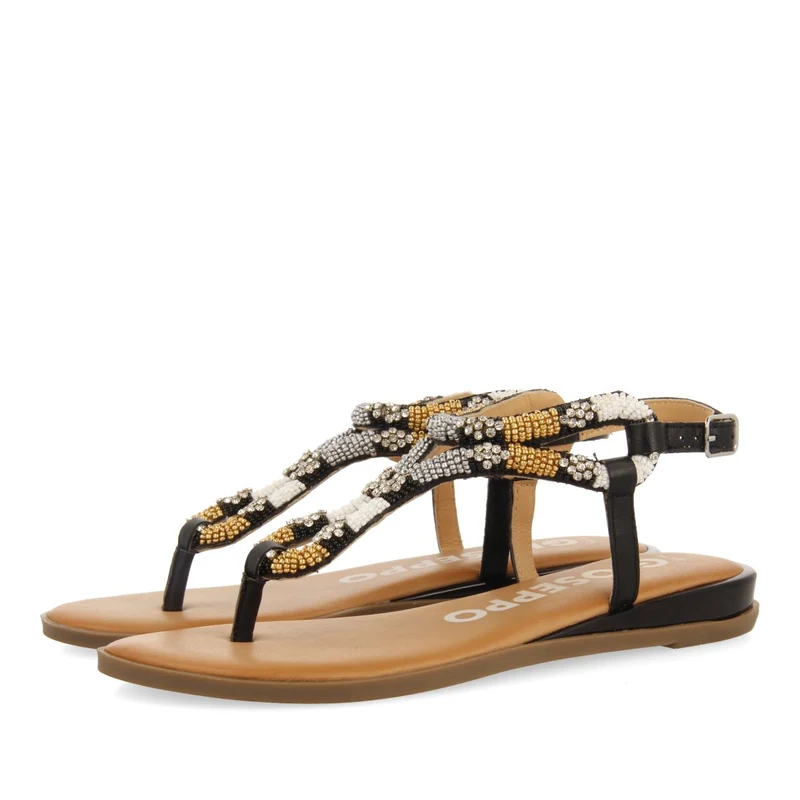 BLACK SANDALS WITH MULTICOLOR STONES FOR WOMEN NYSSA