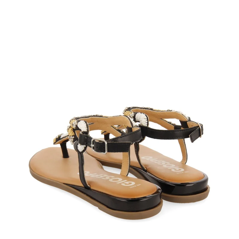 BLACK SANDALS WITH MULTICOLOR STONES FOR WOMEN NYSSA