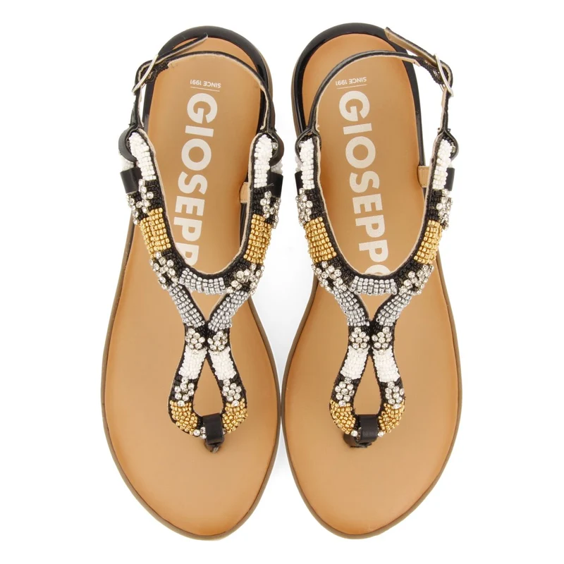 BLACK SANDALS WITH MULTICOLOR STONES FOR WOMEN NYSSA