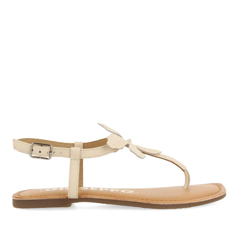 OFF-WHITE LEATHER SANDALS WITH FLOWER EMBELLISHMENT FOR WOMEN VELCAN