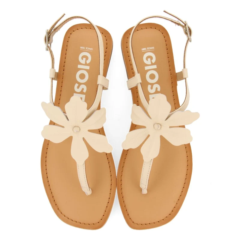 OFF-WHITE LEATHER SANDALS WITH FLOWER EMBELLISHMENT FOR WOMEN VELCAN