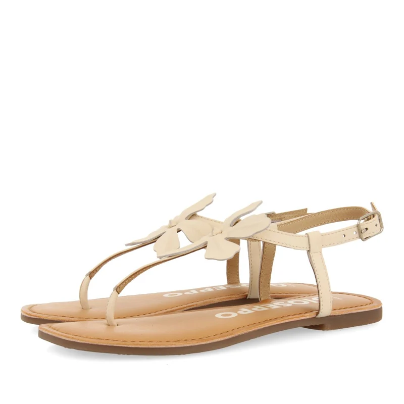 OFF-WHITE LEATHER SANDALS WITH FLOWER EMBELLISHMENT FOR WOMEN VELCAN