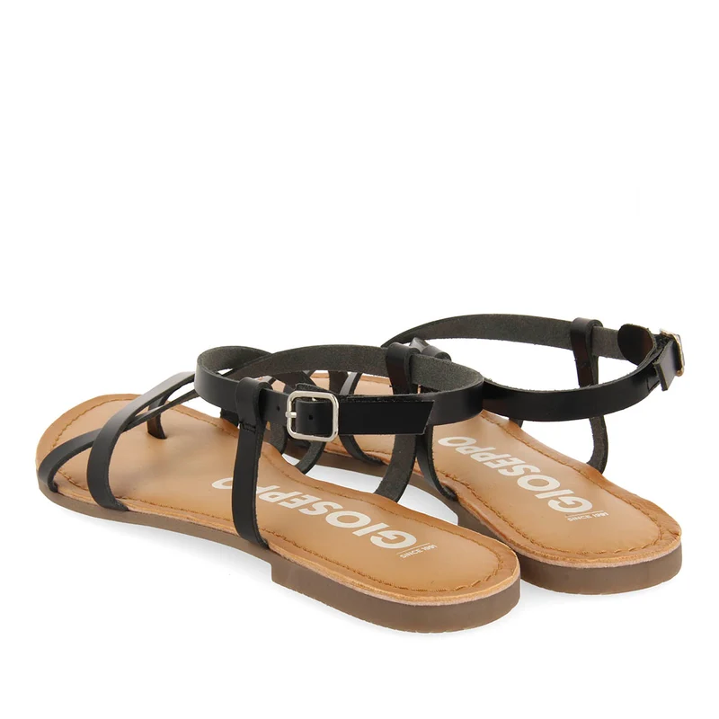 BLACK LEATHER SANDALS WITH THIN STRAPS FOR WOMEN COURSAN