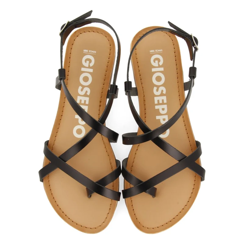 BLACK LEATHER SANDALS WITH THIN STRAPS FOR WOMEN COURSAN