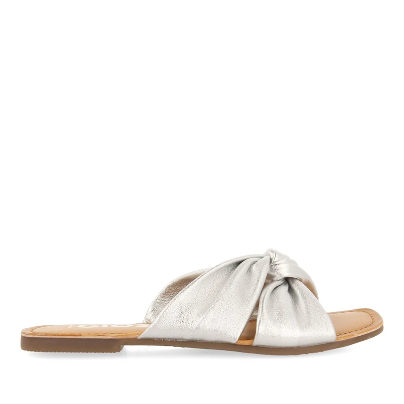 SILVER LEATHER SLIDE SANDALS FOR WOMEN AGIRA