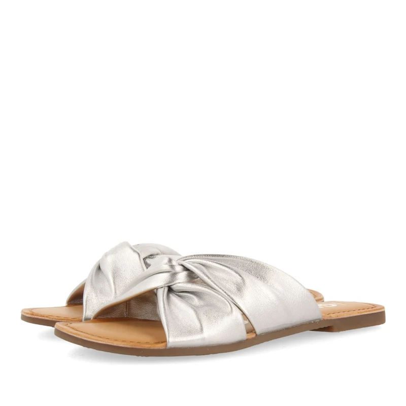 SILVER LEATHER SLIDE SANDALS FOR WOMEN AGIRA