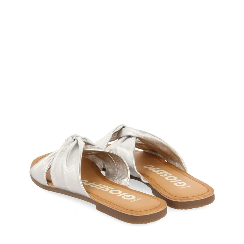 SILVER LEATHER SLIDE SANDALS FOR WOMEN AGIRA