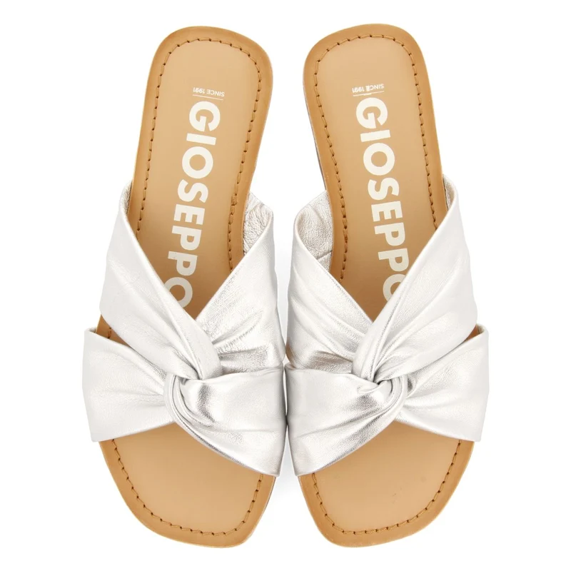 SILVER LEATHER SLIDE SANDALS FOR WOMEN AGIRA
