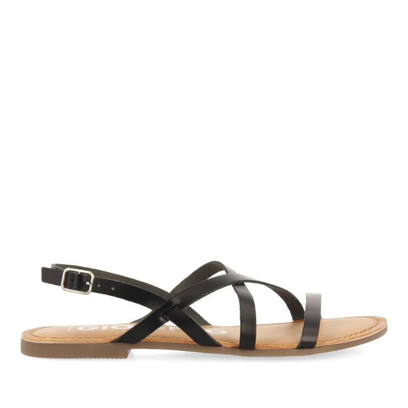 BLACK LEATHER SANDALS WITH THIN STRAPS FOR WOMEN DANIA