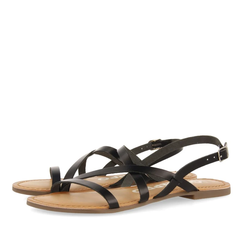 BLACK LEATHER SANDALS WITH THIN STRAPS FOR WOMEN DANIA
