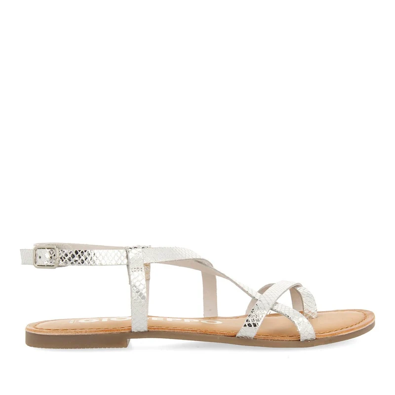 SILVER LEATHER SANDALS WITH THIN STRAPS FOR WOMEN COURSAN