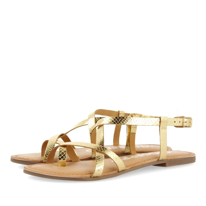 GOLDEN LEATHER SANDALS WITH THIN STRAPS FOR WOMEN COURSAN