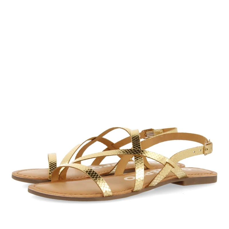 GOLDEN LEATHER SANDALS WITH THIN STRAPS FOR WOMEN DANIA
