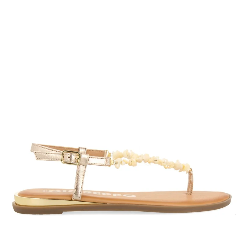 GOLDEN LEATHER SANDALS WITH WHITE STONES FOR WOMEN TRABIA