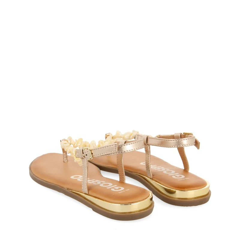GOLDEN LEATHER SANDALS WITH WHITE STONES FOR WOMEN TRABIA