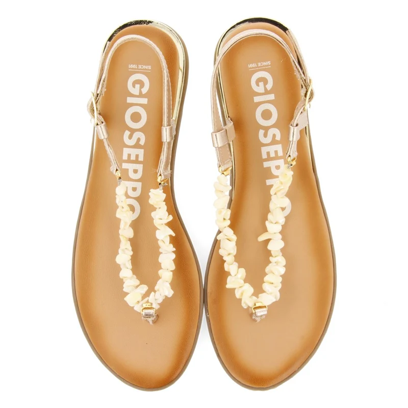 GOLDEN LEATHER SANDALS WITH WHITE STONES FOR WOMEN TRABIA