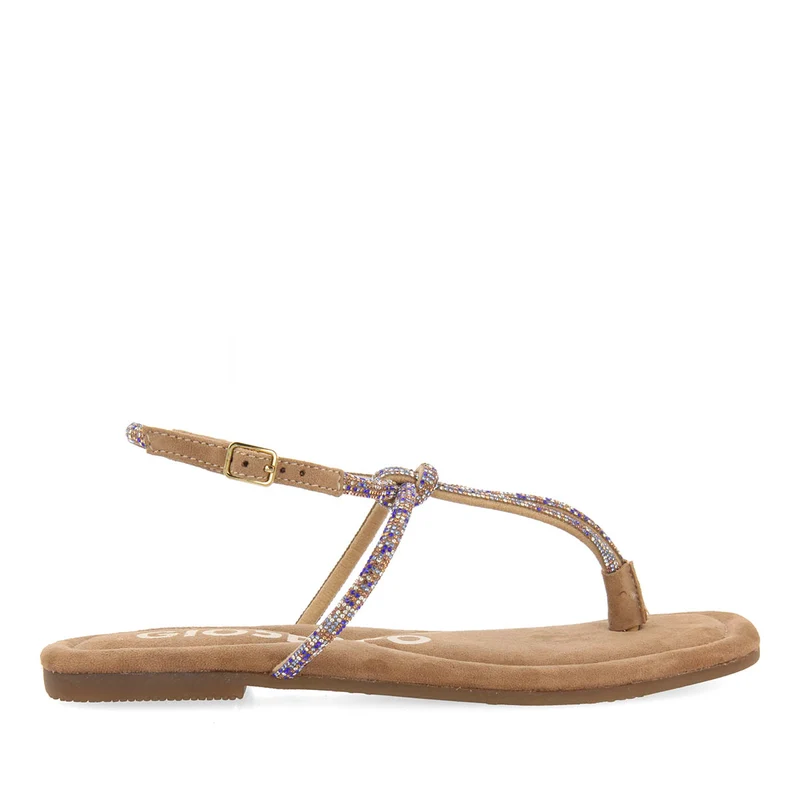 TAUPE LEATHER SANDALS WITH STRAPS AND EMBELLISHMENTS FOR WOMEN SEFFNER