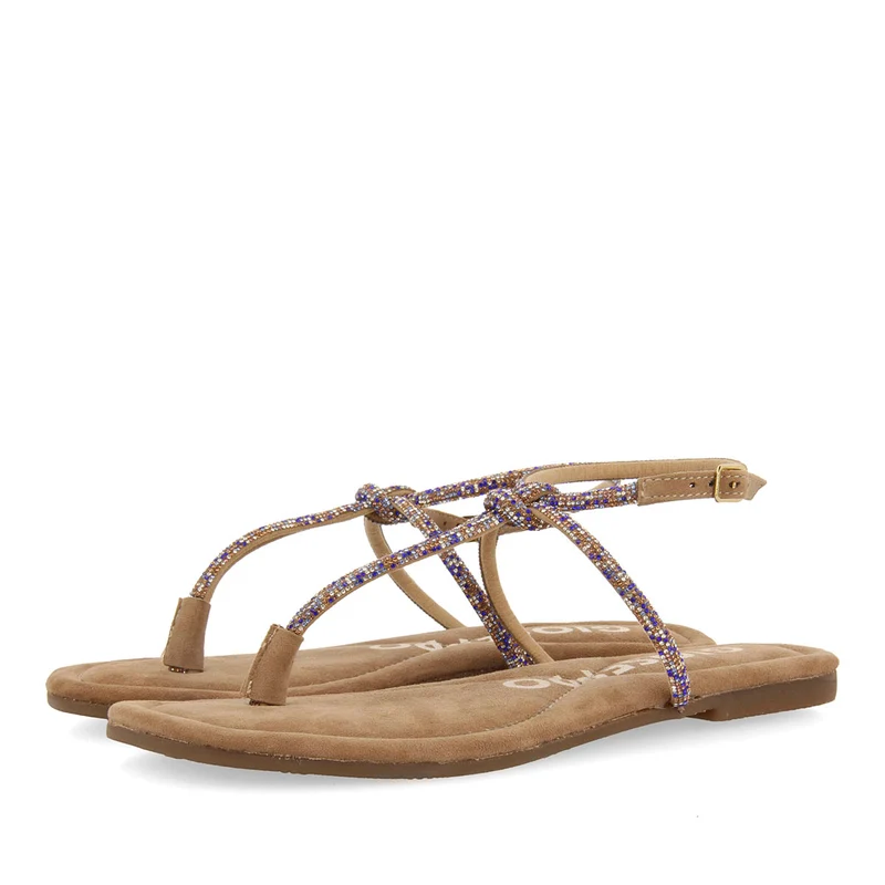 TAUPE LEATHER SANDALS WITH STRAPS AND EMBELLISHMENTS FOR WOMEN SEFFNER