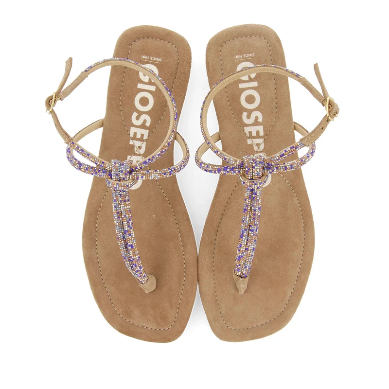 TAUPE LEATHER SANDALS WITH STRAPS AND EMBELLISHMENTS FOR WOMEN SEFFNER