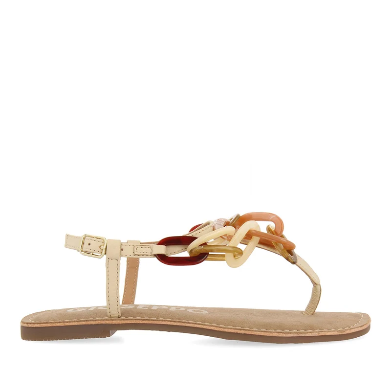 OFF-WHITE LEATHER SANDALS WITH MULTICOLOR LINK DETAIL FOR WOMEN MEDLEY