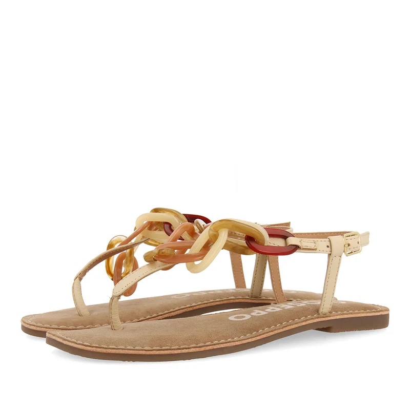 OFF-WHITE LEATHER SANDALS WITH MULTICOLOR LINK DETAIL FOR WOMEN MEDLEY