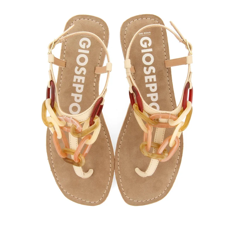 OFF-WHITE LEATHER SANDALS WITH MULTICOLOR LINK DETAIL FOR WOMEN MEDLEY