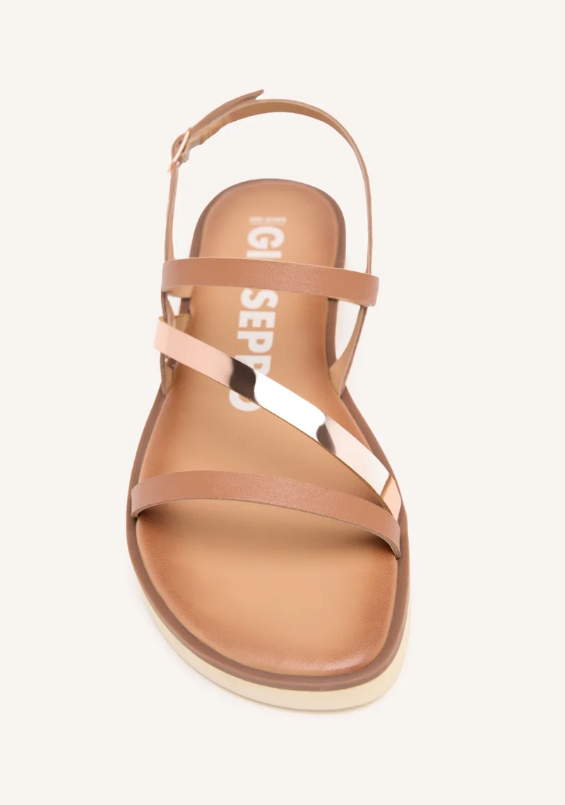 LEATHER SANDALS WITH LEATHER AND METALLIC STRAPS FOR WOMEN CARBIS