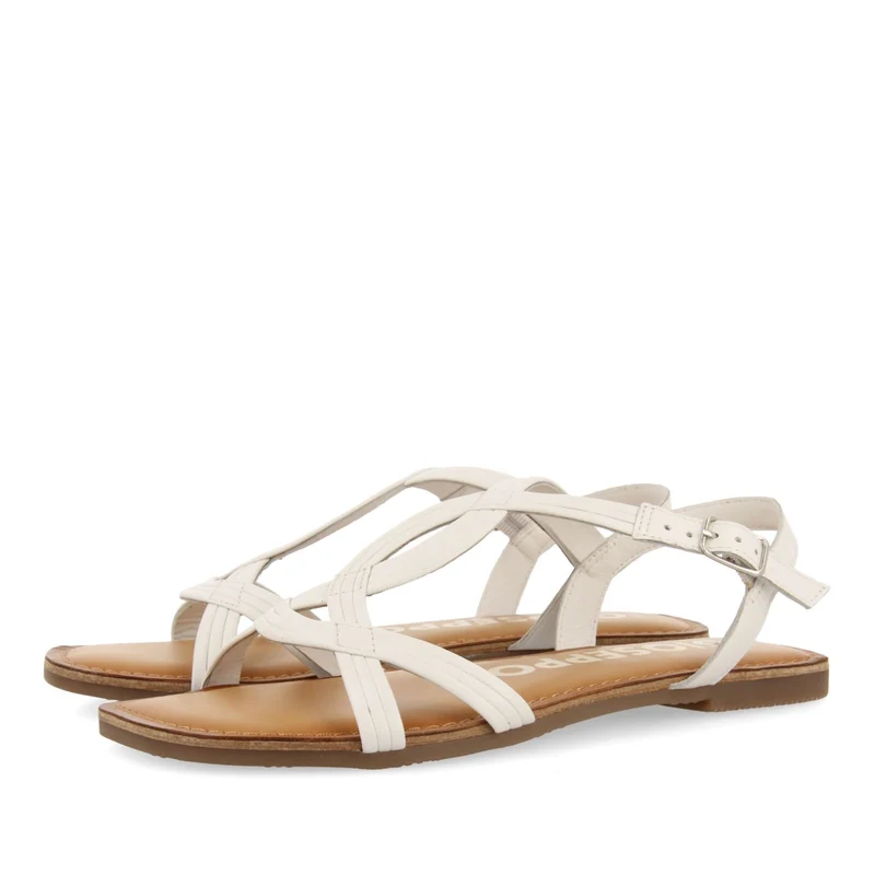 WHITE LEATHER CROSS STRAP SANDALS FOR WOMEN ELBASAN