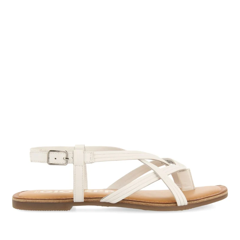 WHITE LEATHER CROSS STRAP SANDALS FOR WOMEN FUNARE
