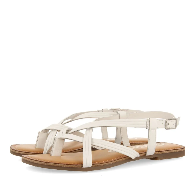 WHITE LEATHER CROSS STRAP SANDALS FOR WOMEN FUNARE