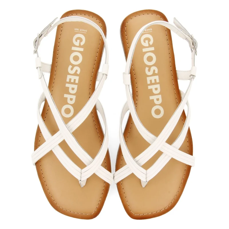 WHITE LEATHER CROSS STRAP SANDALS FOR WOMEN FUNARE